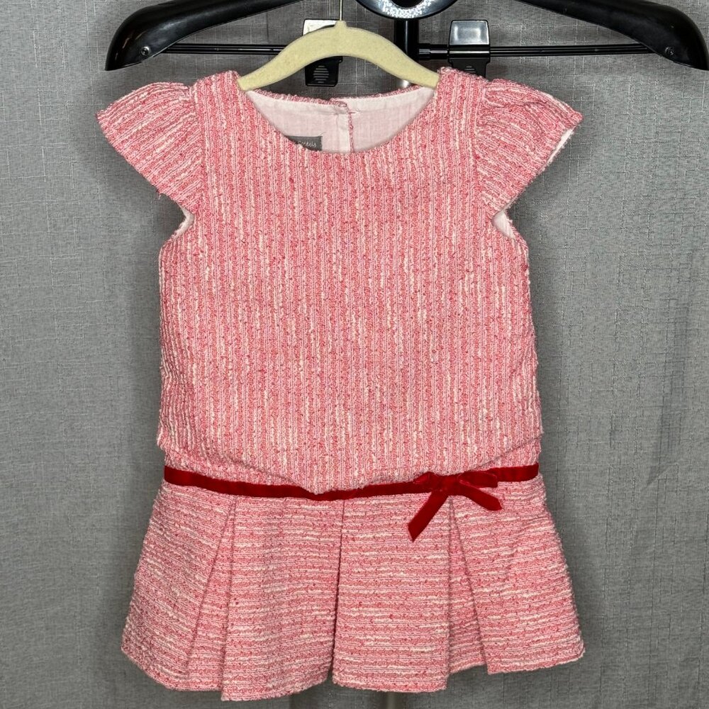 Les Petits Soleils - Girls Sleeveless Red Bow Lined Dress - Size 3T